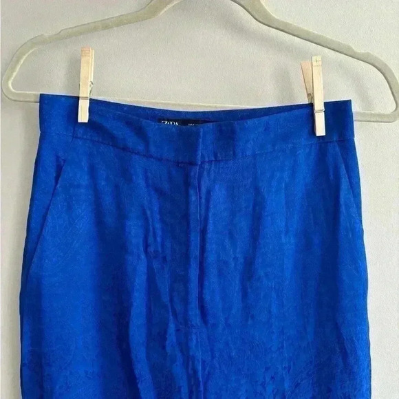 Zara Blue Jacquard Menswear Full Length Wide Leg Pants - Picture 4 of 10